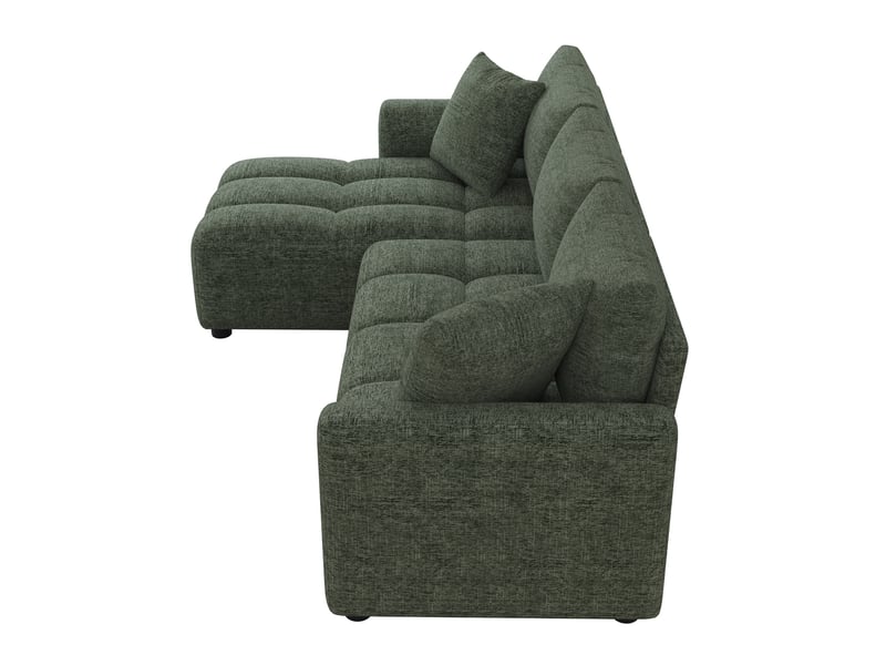 Canapé d’angle 3 places en tissu chenille vert, canapé en l avec méridienne réversible, 2 coussins, salon et appartement  - Conforama W