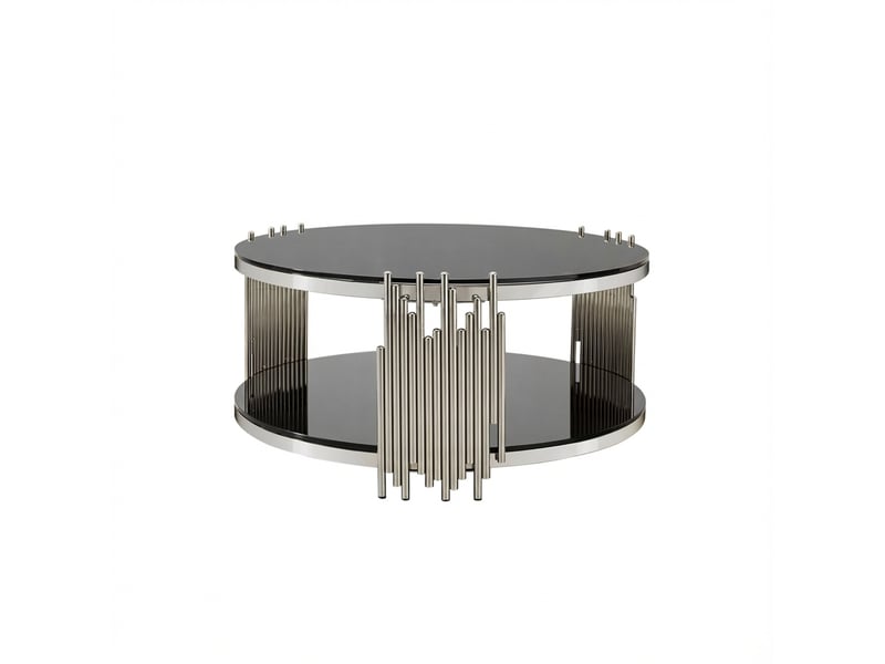  Table basse ronde en verre trempé avec double plateau table de salon moderne et luxe  - Conforama A