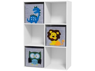 Bibliothèque enfant blanc gris, 3 bacs de rangement, étagère jouets, 61,8x29,9x91,5 cm