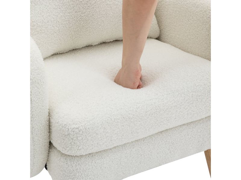  Fauteuil velours bouclette moderne avec coussin épais, siège simple rembourré sur pieds en bois massif  - Conforama D