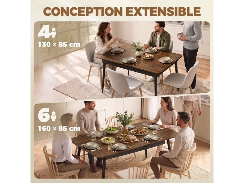  Table à manger extensible rectangulaire 4-6 pers. Design industriel  - Conforama E