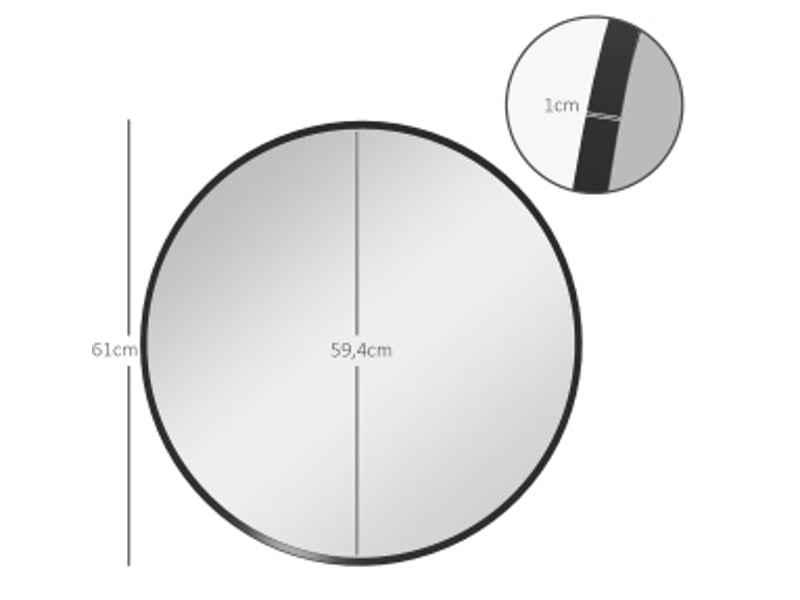  Miroir simple rond mural avec cadre en aluminium noir pour salle de bain, chambre ou entrée et salon diamètre 61 cm  - Conforama D