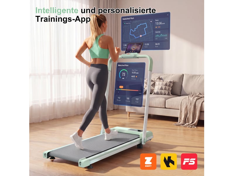  Tapis de course pliable 3 en 1 vert avec inclinaison réglable, vitesse de 1 à 12 km h  - Conforama D