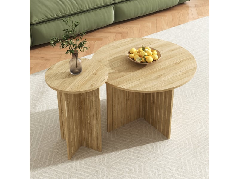  Tables basses gigognes 2 pièces rondes en mdf et panneaux de particules, naturel, pour salon - uvrion  - Conforama C