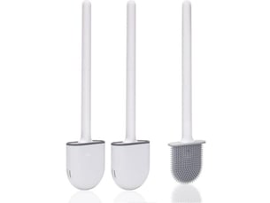 Brosse wc silicone avec poignée antidérapante | poils doux nettoyage rapide | support inclus - lot de 2