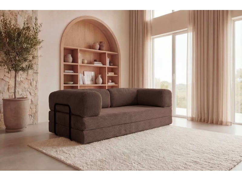  Cosima - canapé droit convertible petit velours côtelé 3 places marron  - Conforama B