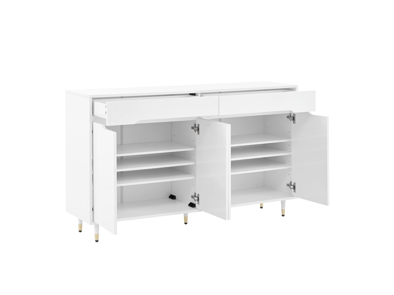  Buffet blanc, 2 tiroirs, 2 portes, rangement, fermeture douce, étagères réglables - panneaux de particules - 140x39x84cm  - Conforama D