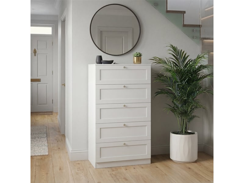 Commode altino 5 tiroirs, chambre, rangement vêtements, meuble, 121x65x36cm, blanc 3332184 - Conforama B
