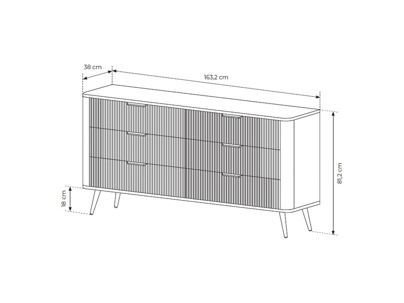  Buffet hali, bahut 6 tiroirs, 163x38x81h cm noir Hali - Conforama D