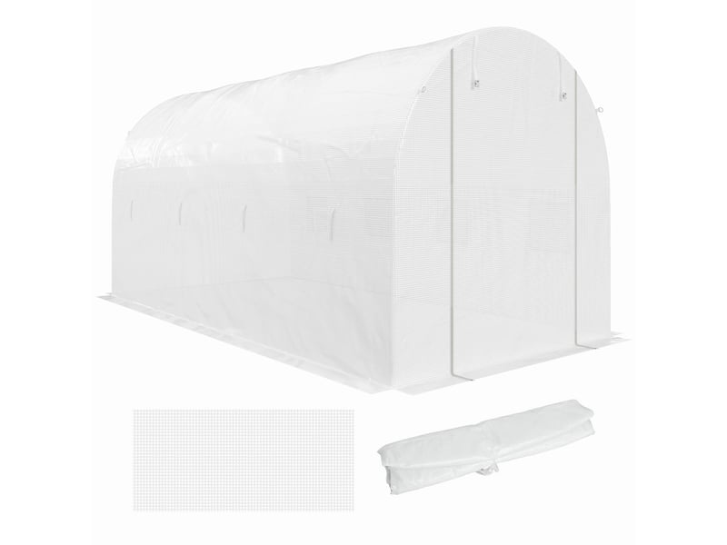 Film de serre 4 x 2 m, film de jardin imperméable avec porte, 8 fenêtres, protection uv, polyéthylène indéchirable, film blanc uniquement - Conforama B