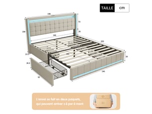 Lit avec rangement 140x190 cm <strong></strong> <strong></strong> coloris beige