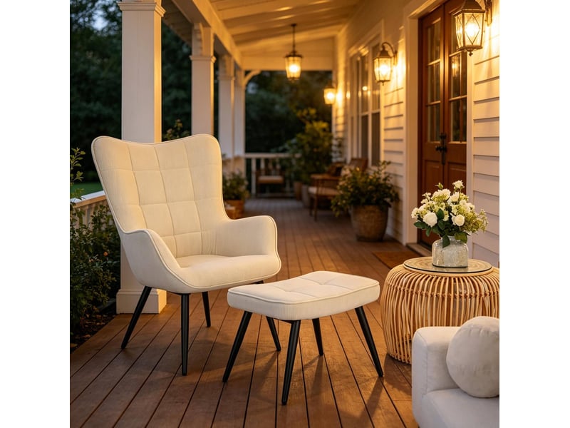  Fauteuil avec repose-pieds en velours côtelé, pieds réglables  - Conforama B