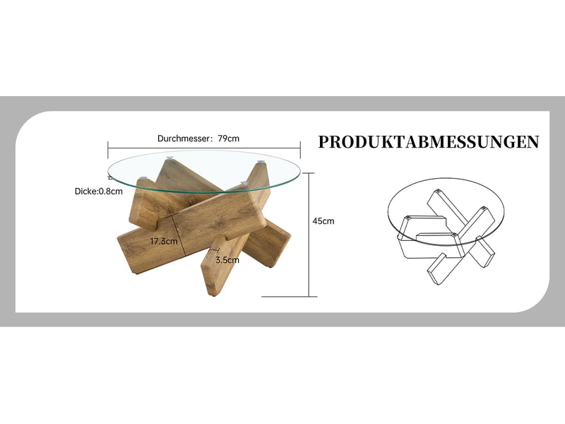  Table basse ronde 79 cm transparent bois mdf verre trempé structure croix evarich - Conforama C