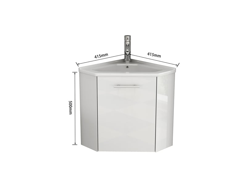 Meuble sous vasque d’angle avec vasque en céramique, 1 porte amortie, blanc, salle de bain 39,80 × 24,80 × 40 cm - Conforama E