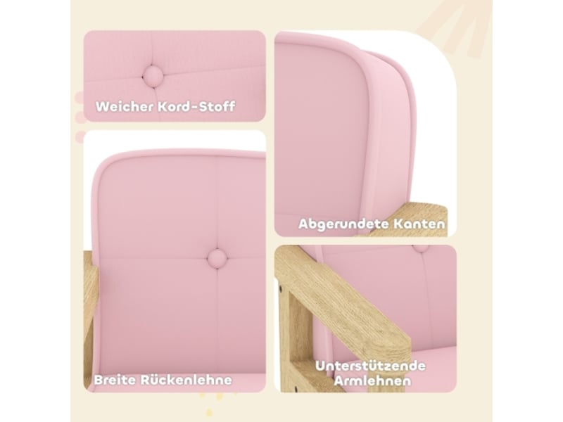  Fauteuil enfant rose, cadre bois, aspect velours côtelé, siège rembourré, 3-8 ans, chambre et salle de jeux  - Conforama E