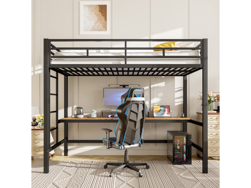  Lit mezzanine enfant 90 x 200 cm noir avec bureau, led, usb et prise intégrée  - Conforama E