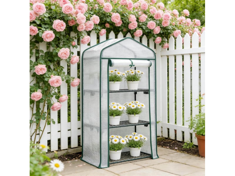 Serre de jardin 69x49x125 cm porte enroulable métal blanc - Conforama C