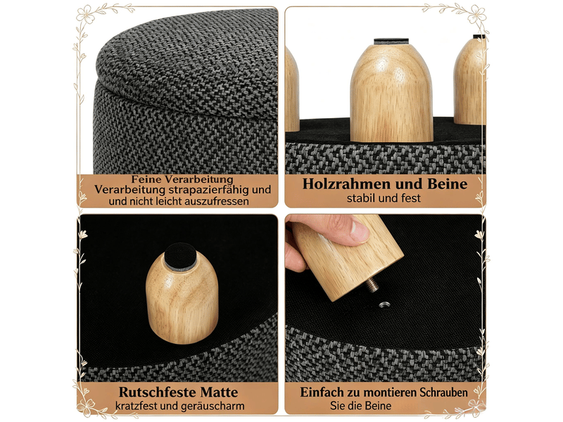  Pouf coffre rond avec rangement en lin et mdf gris foncé ø 39 x h 33 cm T5828P517180 - Conforama E