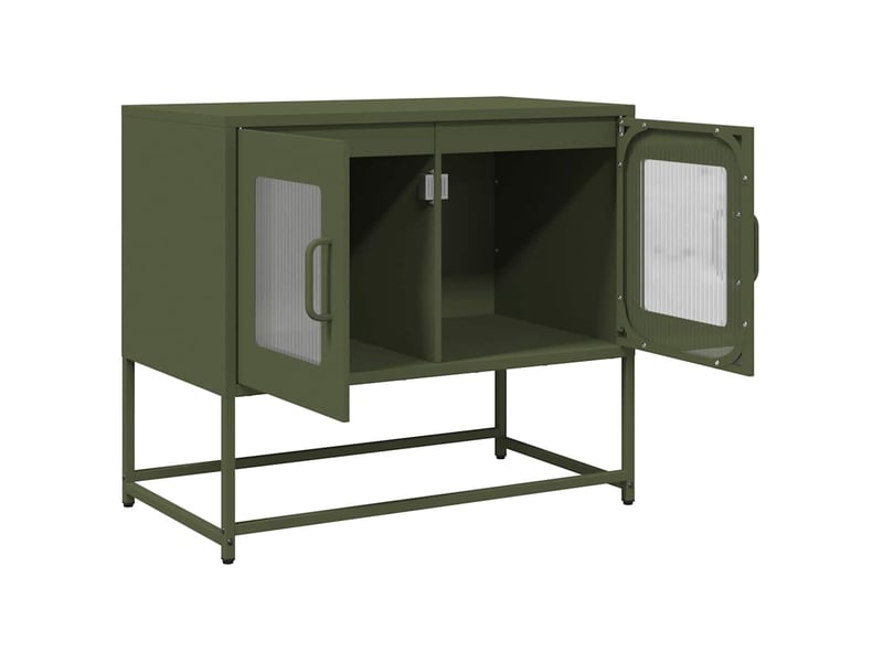  Meuble tv - banc tv - meuble de rangement vert olive 68x39x60,5 cm acier laminé à froid  - Conforama E