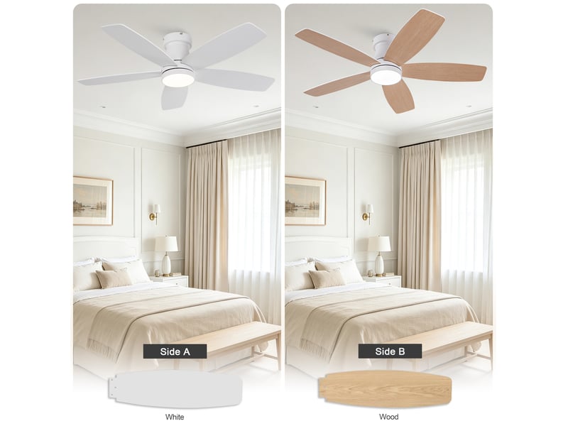  Ventilateur de plafond 107x107 cm led avec télécommande, 5 pales blanc naturel  - Conforama D