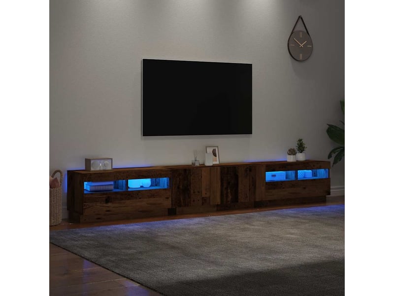  Meuble tv - banc tv - meuble de rangement avec lumières led vieux bois bois d'ingénierie  - Conforama E