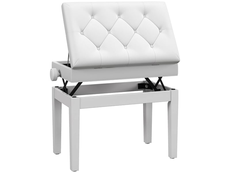  Banc de piano, banc de clavier réglable en hauteur en bois massif, compartiment de rangement, 55 x 33 x 48-58 cm blanc  - Conforama A