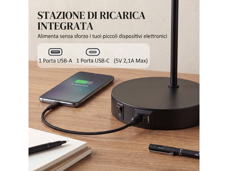  Lot de 2 lampes de table modernes en acier avec ports usb, douille e27, noires  - Conforama D
