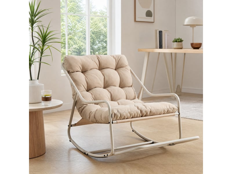 Fauteuil à bascule extérieur 75x116x82 cm en acier beige avec coussin épais  - Conforama B