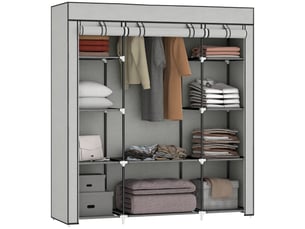 Armoire pliable en tissu avec tringle et étagères, 150 x 43 x 162,5 cm, gris clair