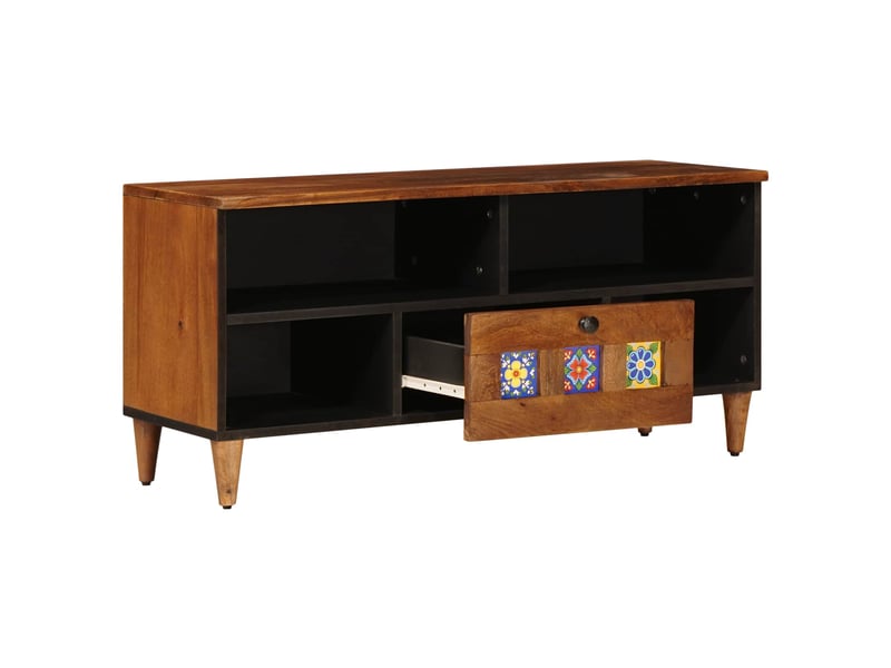  Meuble tv - banc tv - meuble de rangement noyer 100 x 33 x 46 cm bois de mangue massif  - Conforama C