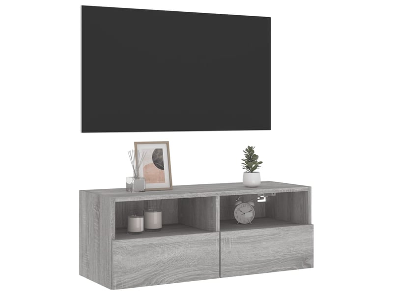  Meuble tv - banc tv - meuble de rangement mural sonoma gris 80x30x30 cm bois d'ingénierie  - Conforama E
