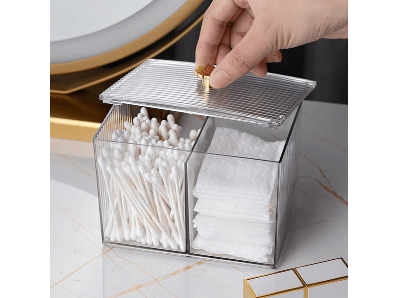 Boîte de rangement pour cotons-tiges, distributeur de cotons-tiges de salle de bain, boîte divisée pour cotons-tiges - Conforama C