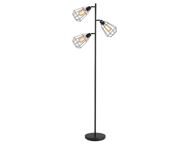  Lampadaire design industriel 3 ampoules max. 40 w abat-jour métal cage noir  - Conforama B