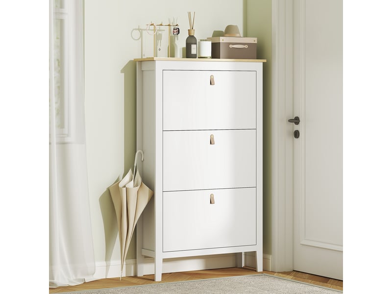 Meuble à chaussures 21 paires, armoire à chaussures avec 3 tiroirs rabattables, étagères amovibles et réglables, blanc - Conforama C