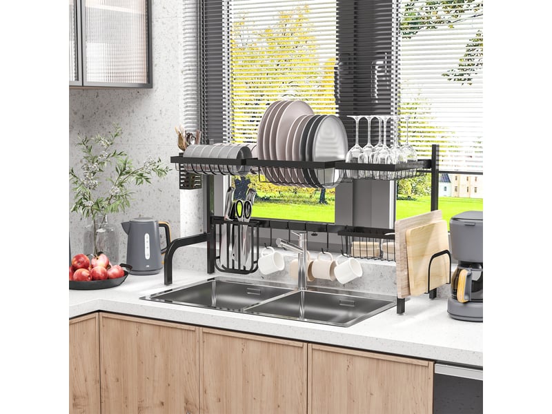  Égouttoir à vaisselle, longueur réglable de 51 à 93 cm, nombreux éléments, agencement flexible, 93 x 30 x 52 cm, noir  - Conforama D