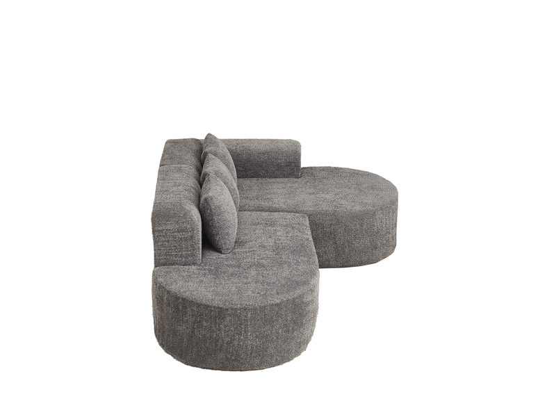  Canapé d'angle 3 places 222x157x73 cm gris anthracite en chenille, chaise longue à droite, 3 coussins  - Conforama E