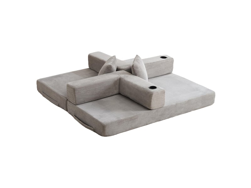  Canapé-lit au sol modenvie convertible 2 places en velours côtelé gris clair 185 x 92,5 cm  - Conforama E