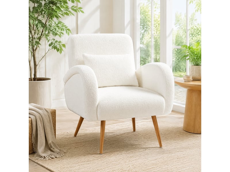  Fauteuil 77x77x83 cm, assise en mousse haute élasticité, structure métal, design moderne, canapé 1 place, couleur blanc  - Conforama B
