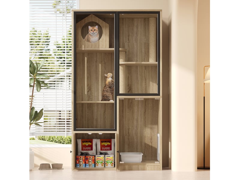  Maison intérieure pour félins 90x50x160 cm en mdf et verre coloris naturel  - Conforama D