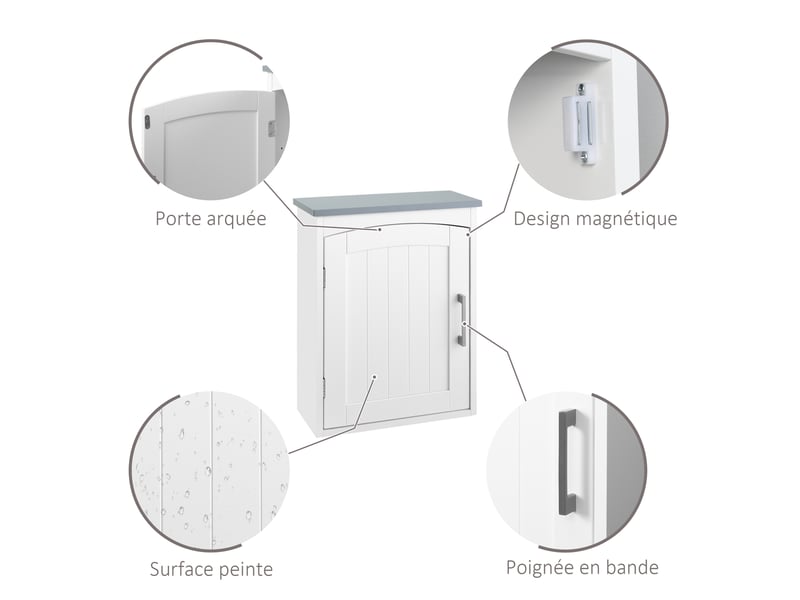  Meuble wc suspendu armoire à pharmacie murale armoire salle de bain rangement avec porte et étagère réglable - mdf - 41 x 18,5 x 52 cm - blanc  - Conforama W