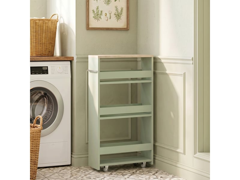  Chariot de rangement à 3 niveaux chariot de stockage étagère sur roulettes avec poignée - vert 48 x 15 x 80 cm  - Conforama A