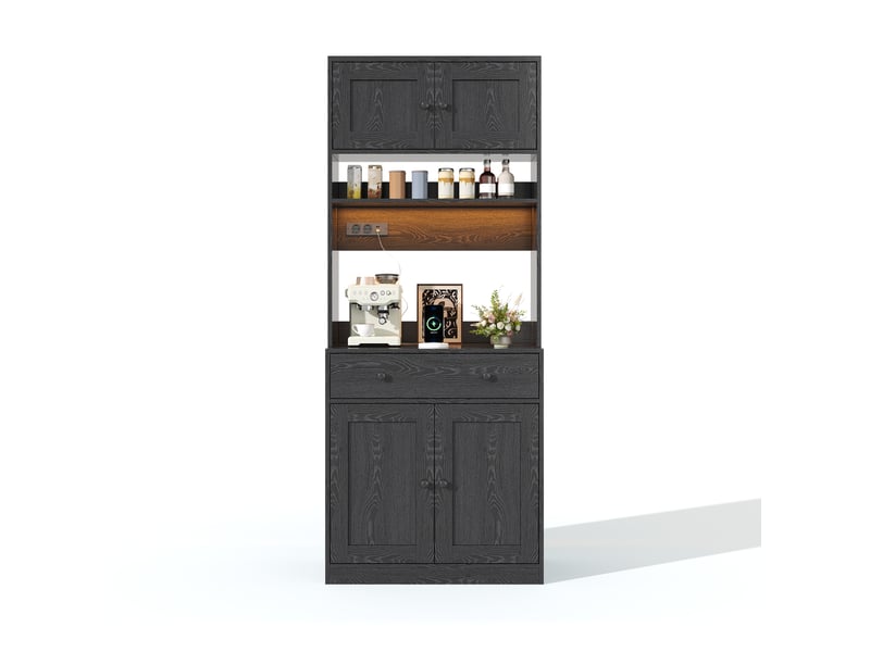  Meuble de cuisine muvano, armoire de cuisine noire de 180 cm avec led et prises, 72 × 40 cm  - Conforama A