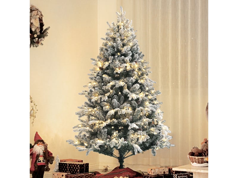  Sapin de noël artificiel 180 cm avec 793 branches, lumières led et extrémités enneigées (vert)  - Conforama D