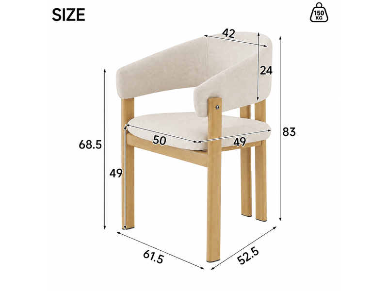  Lot de 4 chaises de salle à manger avec accoudoirs et dossier rembourré en lin beige et métal aspect bois  - Conforama C