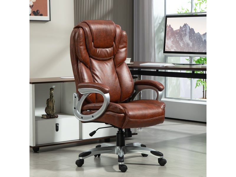  Chaise de bureau fauteuil de bureau avec fonction bascule roulettes pivotantes 360° marron 66 x 75,5 x 115,5-124,5 cm  - Conforama D