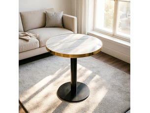Table d'appoint ronde avec plateau effet marbre uv et cadre doré, base stable pour salon 75 × 71 × 23 cm