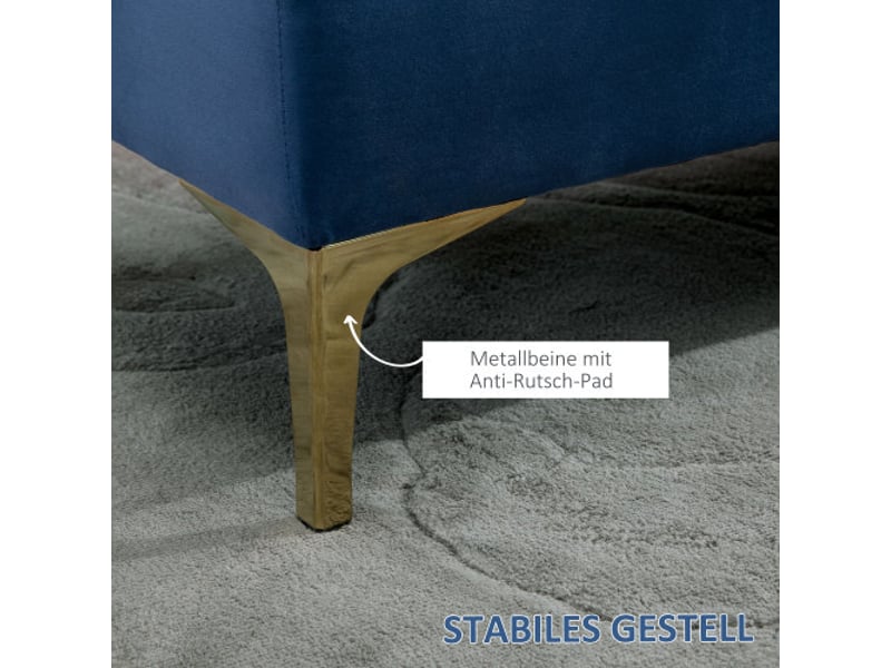  Banc de lit bleu en velours avec pieds hauts, 118x45x42 cm, pour chambre et entrée  - Conforama E