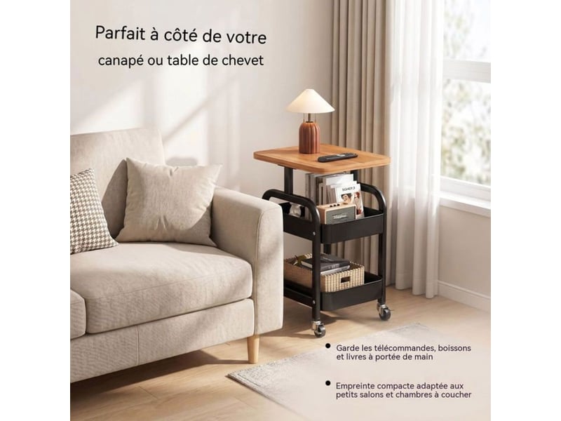 Chariot roulant multifonction 3 niveaux 43x30x60 cm cadre metal noir plateau bois 414350_AACSW71051_6_DROPFR - Conforama E