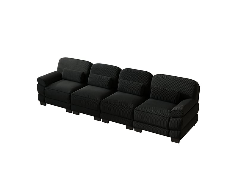 Canapé modulable 4 places 336x88,5x94 cm, tissu velours côtelé, assise profonde, coussins lombaires, canapé droit avec structure renforcée - noir - Conforama A