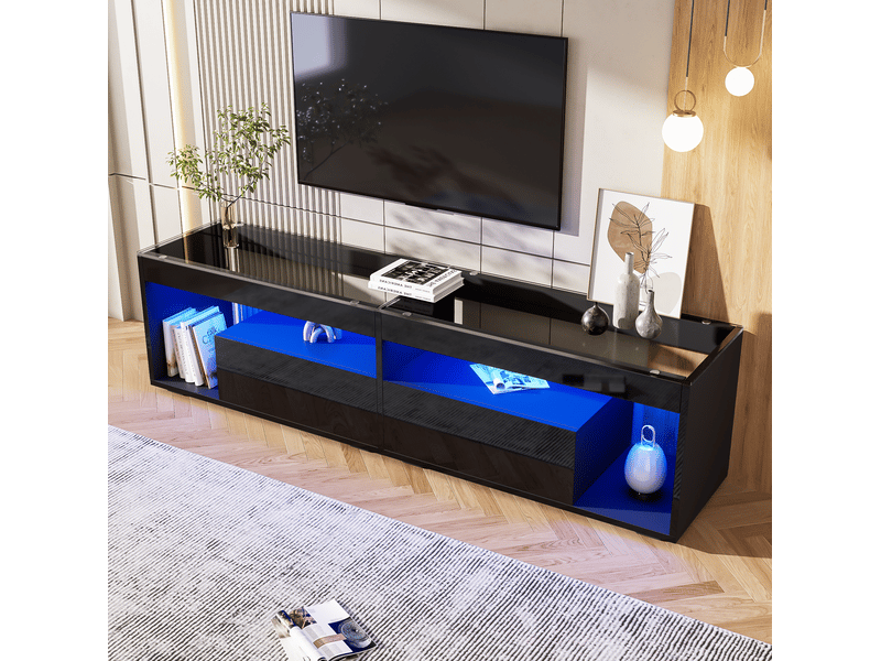  Meuble tv modenvie led 180 x 40 x 46 cm 2 tiroirs noir brillant  - Conforama D